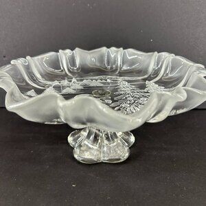 Mikasa Holiday Classics Christmas Crystal Footed Pedestal Bon Bon 9" shallow bow